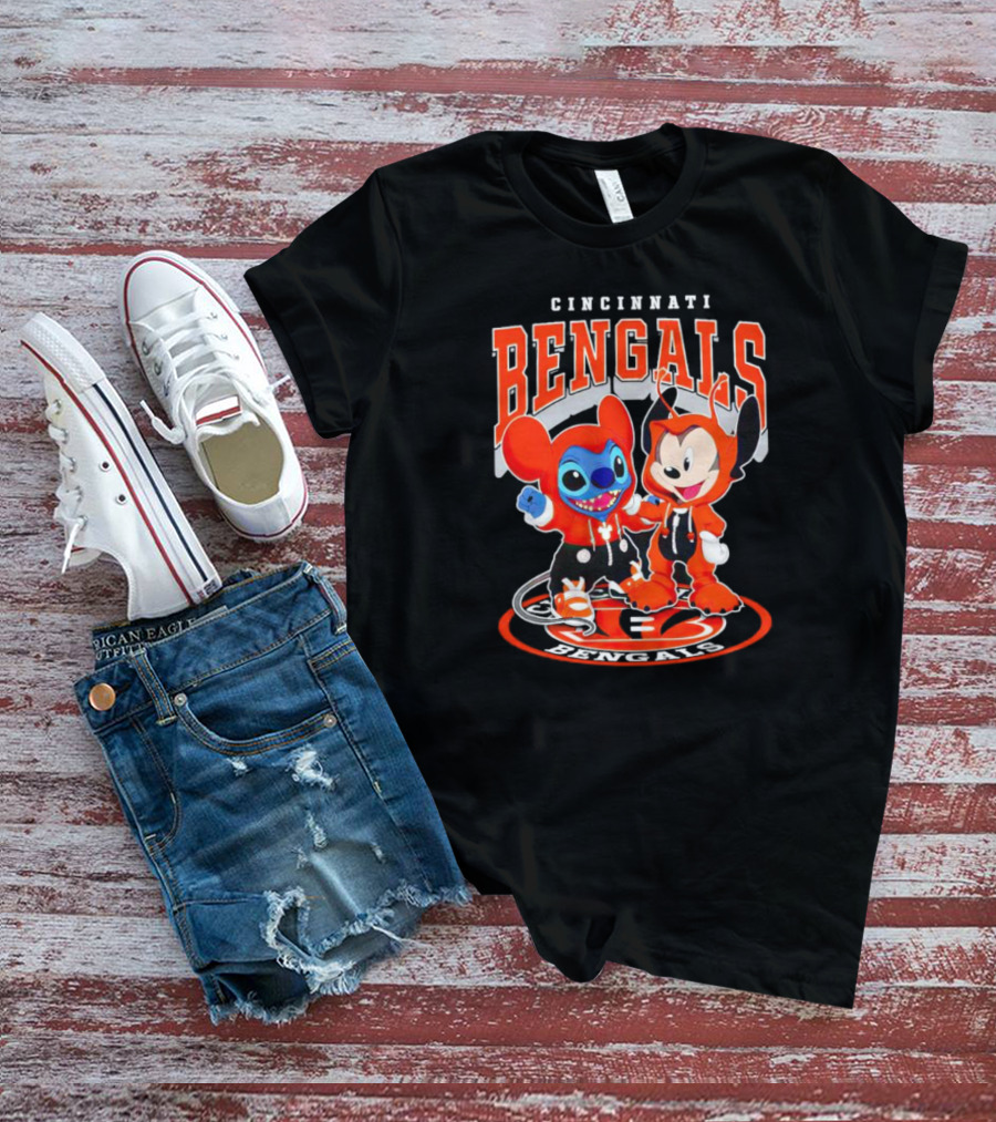 Cincinnati Bengals Mickey And Stitch NFL Collaboration T-Shirt