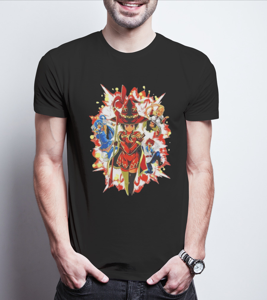 Explosion Magic Anime Konosuba Megumin Aqua Darkness Kazuma Scene T-Shirt