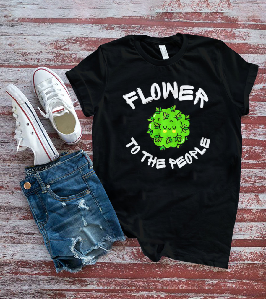 FLOWER TO THE PEOPLE Cute Green Plant With Smiling Face And Leafy Hair T-Shirt