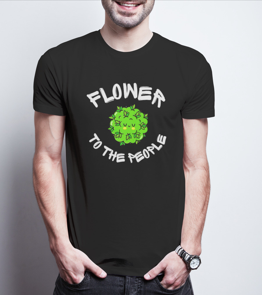 FLOWER TO THE PEOPLE Cute Green Plant With Smiling Face And Leafy Hair T-Shirt