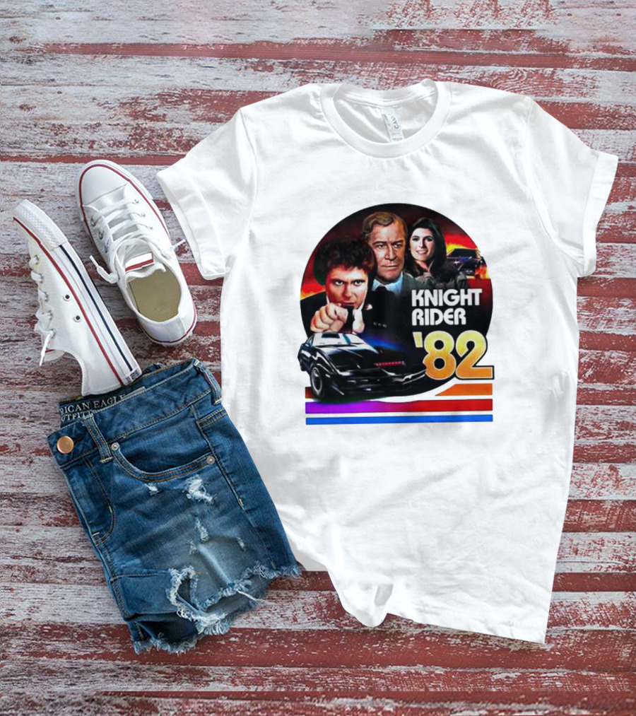 Knight Rider ’82 Retro Cast And Car Montage T-Shirt