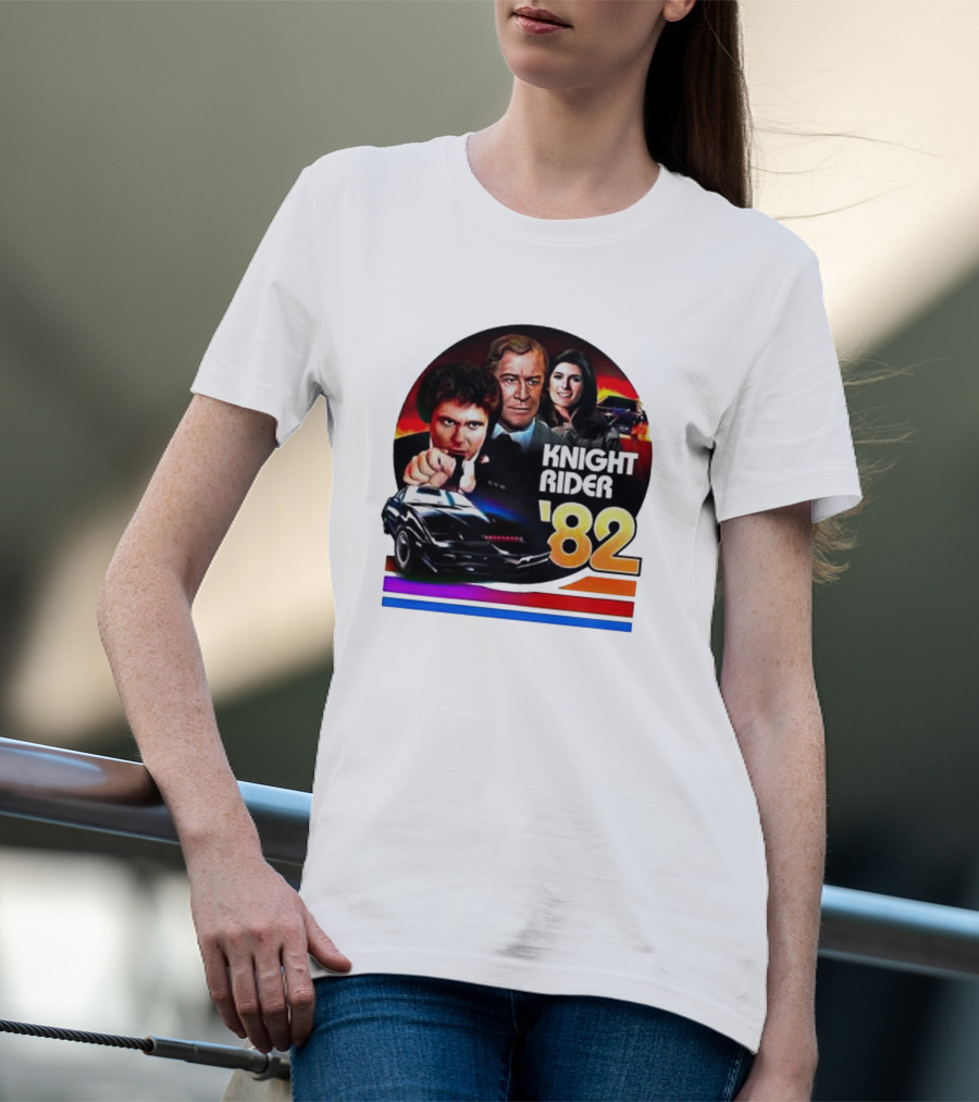 Knight Rider ’82 Retro Cast And Car Montage T-Shirt