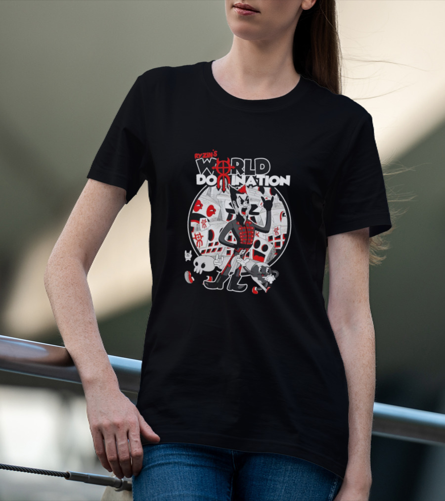 Ryzin's World Domination Cartoon Character Red And Black Motif T-Shirt