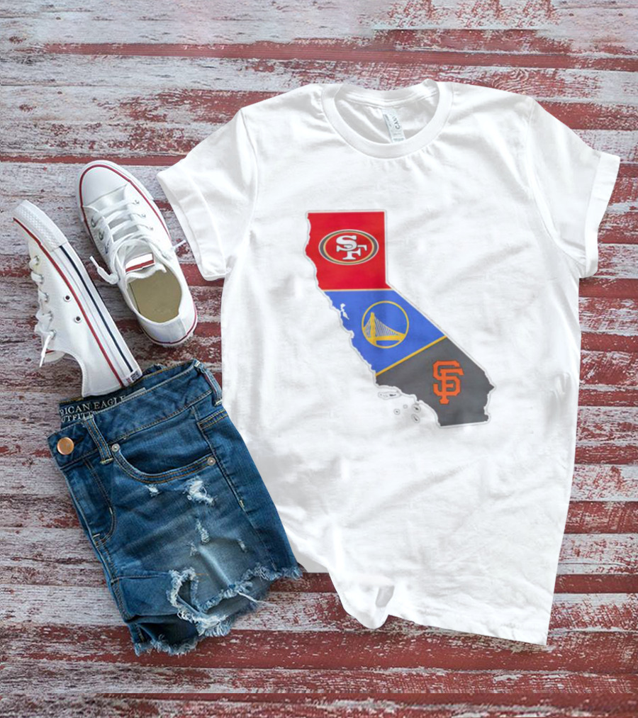 San Francisco 49ers Warriors Giants California Map T-Shirt