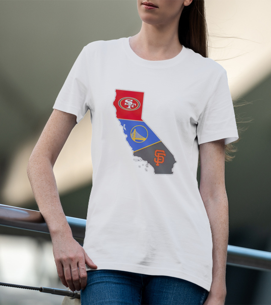 San Francisco 49ers Warriors Giants California Map T-Shirt