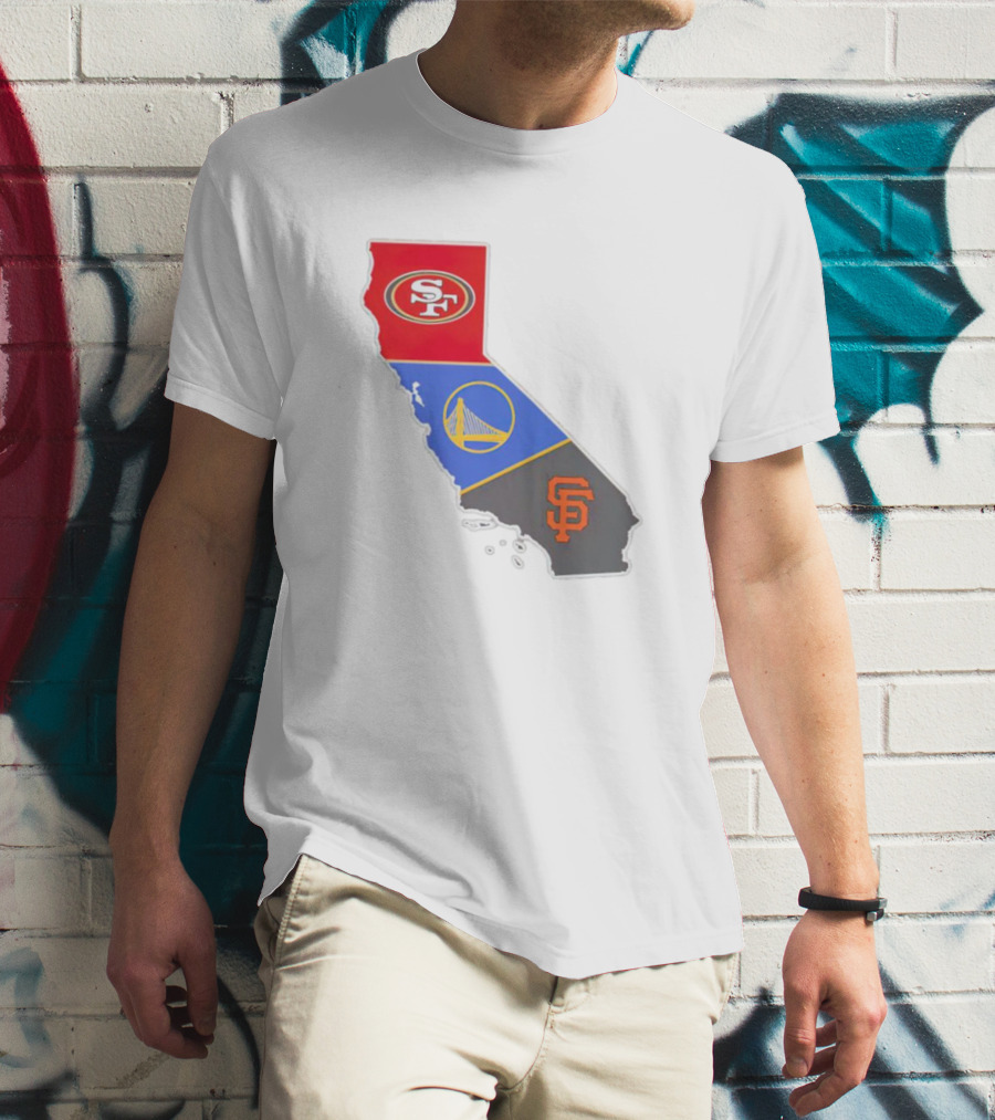 San Francisco 49ers Warriors Giants California Map T-Shirt