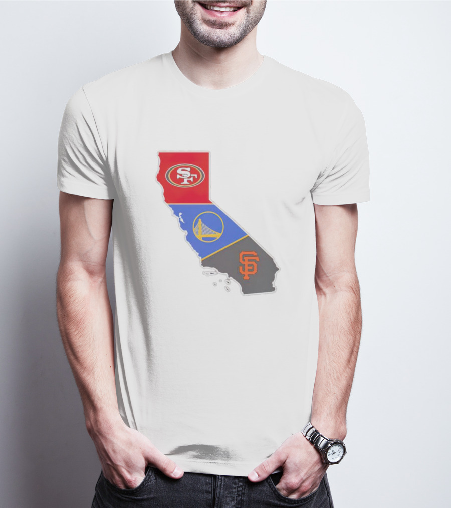 San Francisco 49ers Warriors Giants California Map T-Shirt