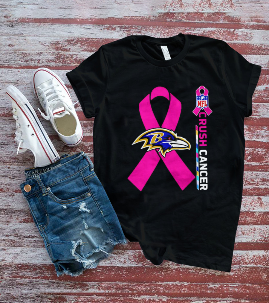 Baltimore Ravens NFL Crush Cancer Pink Ribbon T-Shirt