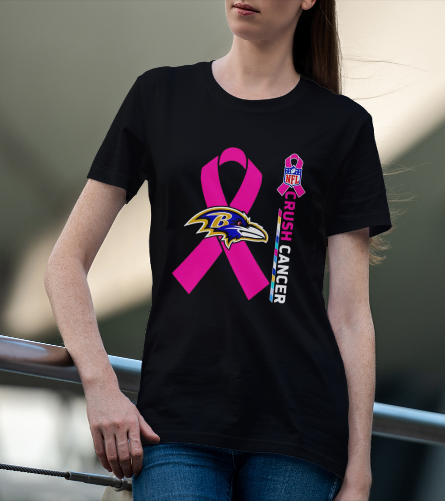 Baltimore Ravens NFL Crush Cancer Pink Ribbon T-Shirt