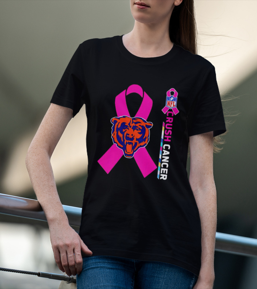 Chicago Bears NFL Pink Ribbon Crush Cancer T-Shirt