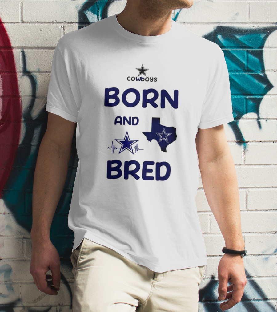 Cowboys Born And Bred Texas Star Heartbeat T-Shirt