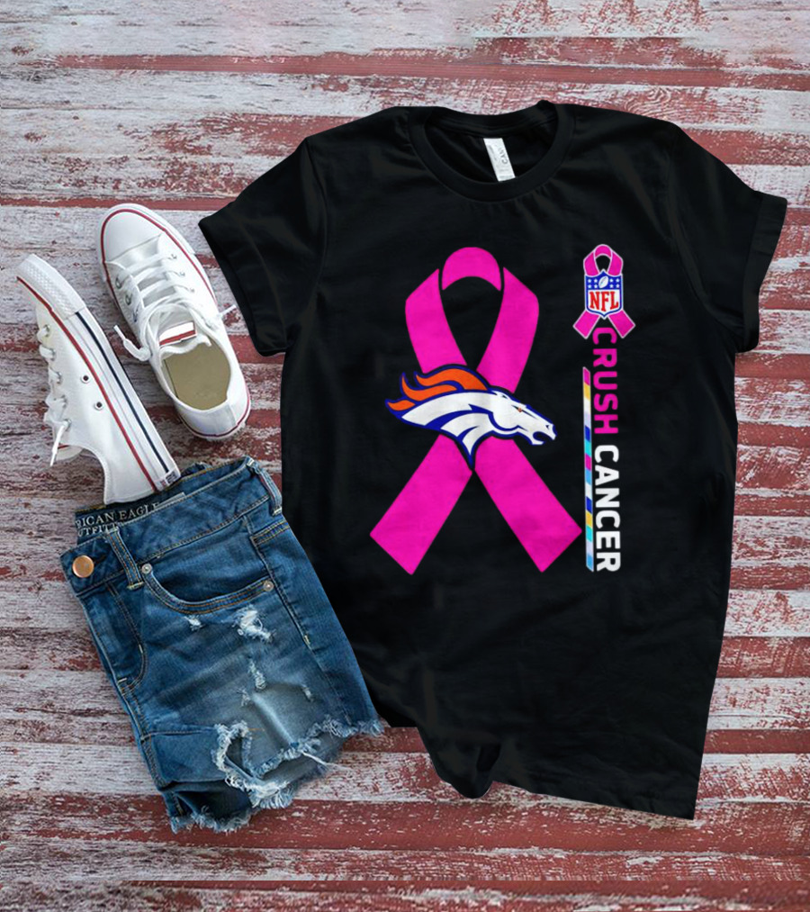 Denver Broncos NFL Pink Ribbon Crush Cancer Campaign T-Shirt