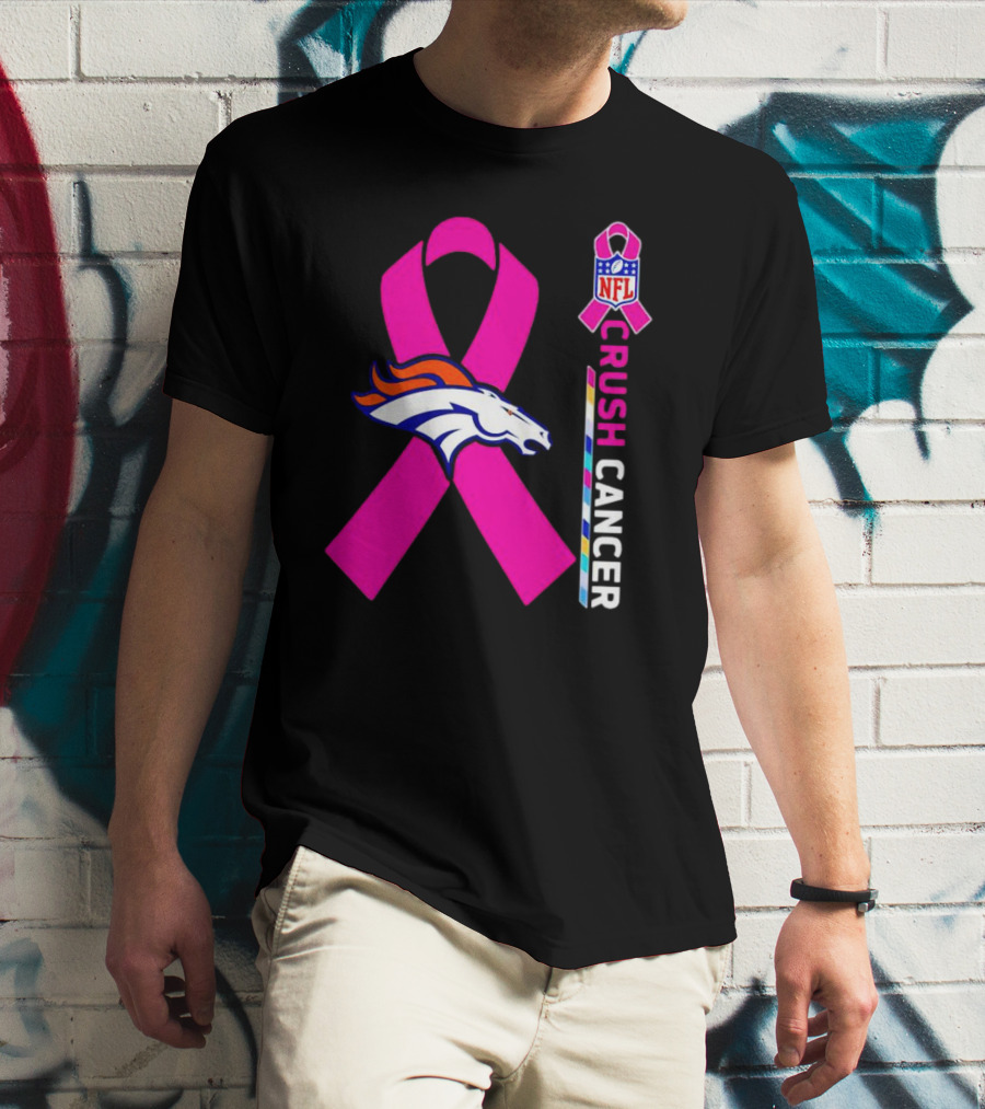Denver Broncos NFL Pink Ribbon Crush Cancer Campaign T-Shirt