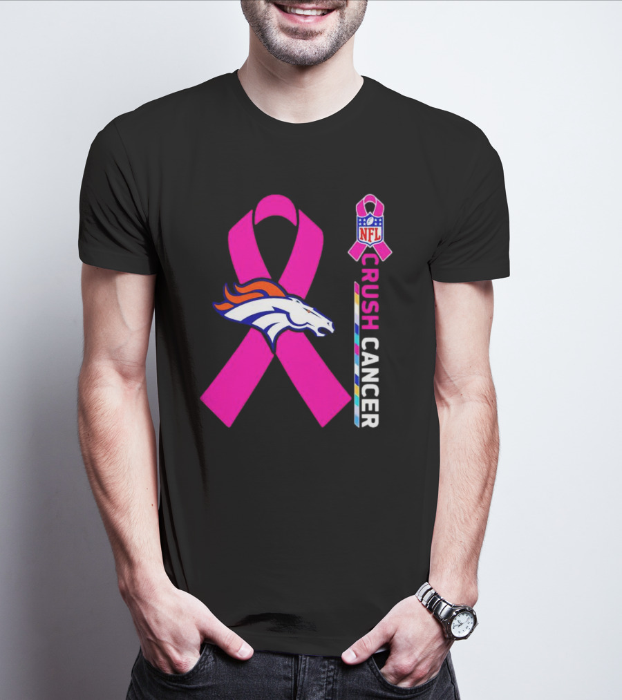 Denver Broncos NFL Pink Ribbon Crush Cancer Campaign T-Shirt