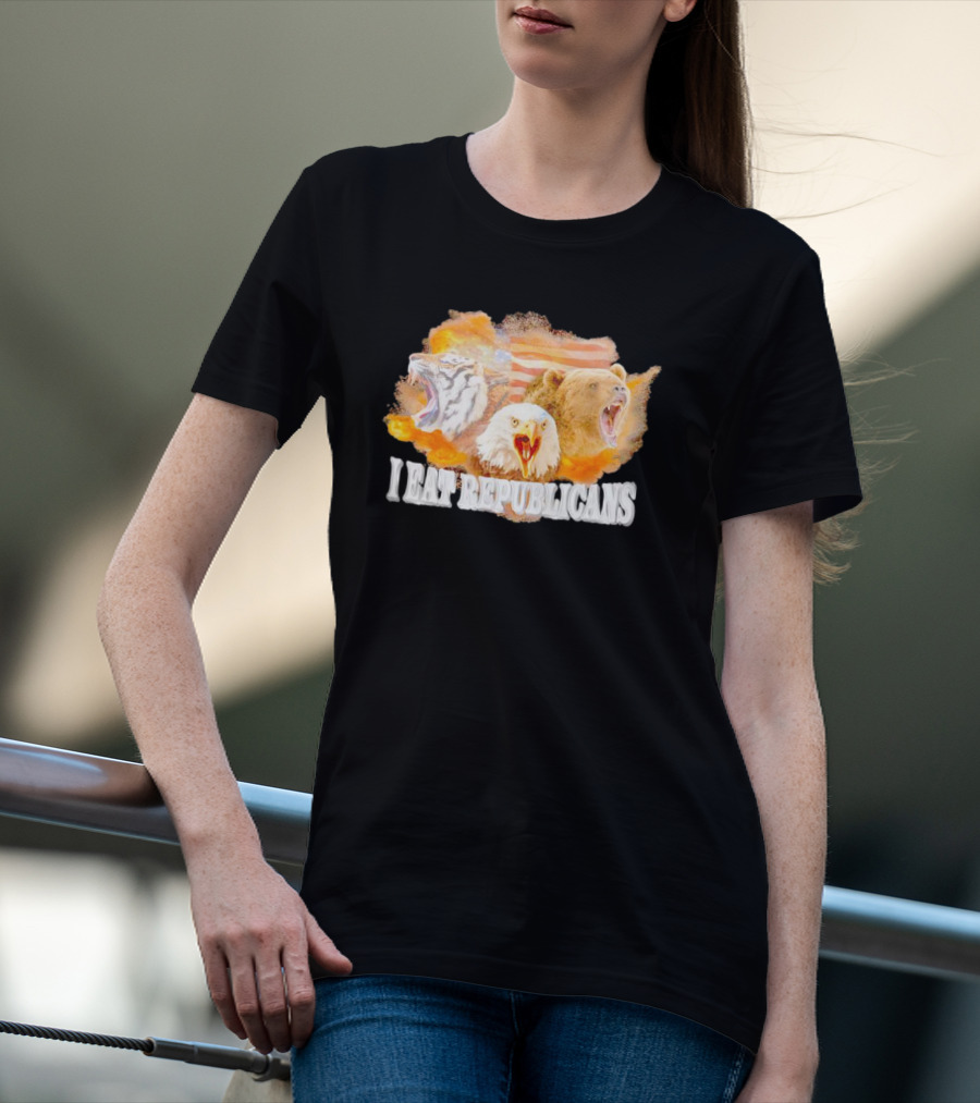 I Eat Republicans Tiger Eagle Bear American Flag T-Shirt
