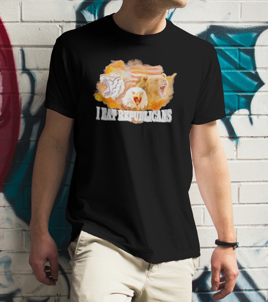 I Eat Republicans Tiger Eagle Bear American Flag T-Shirt