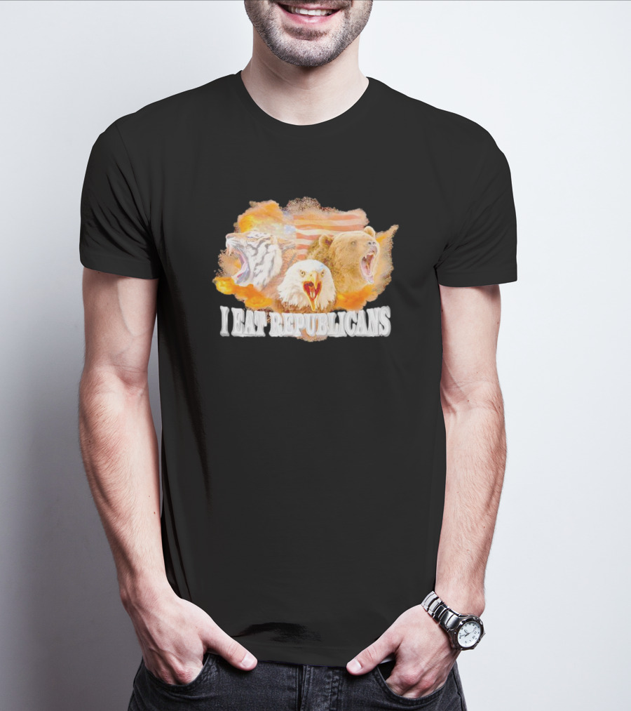I Eat Republicans Tiger Eagle Bear American Flag T-Shirt