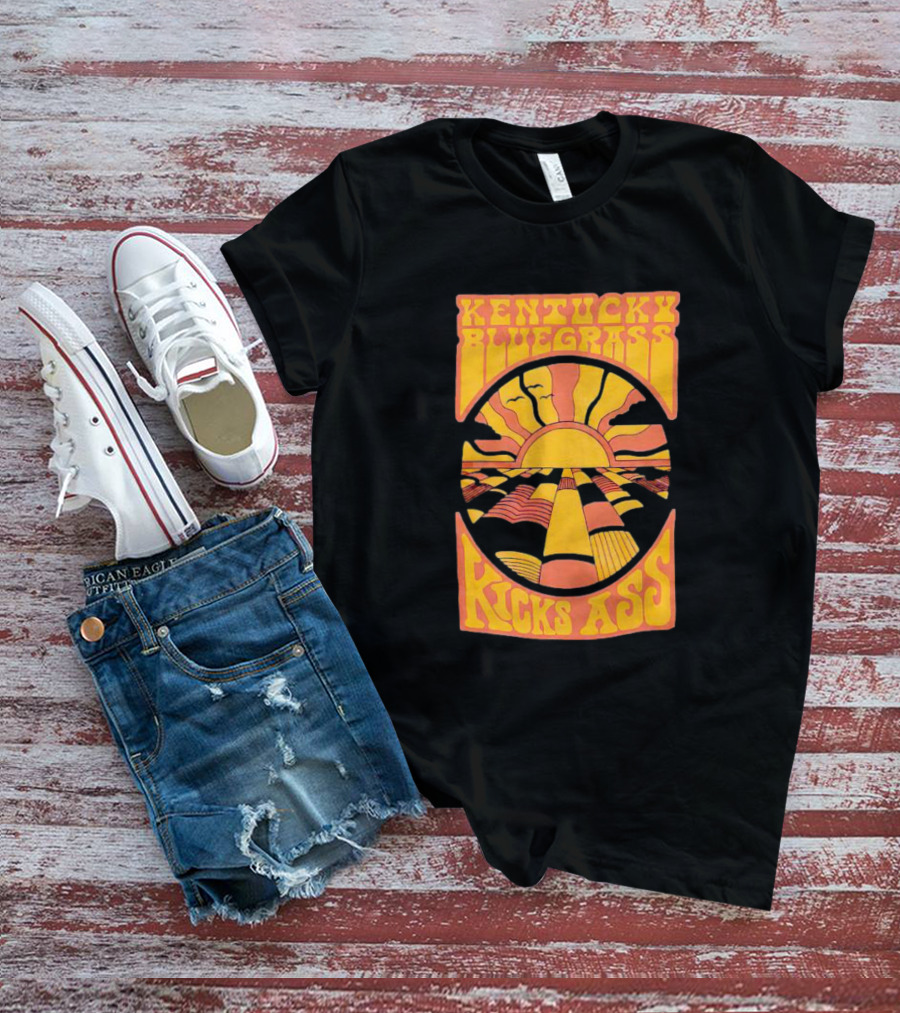 Kentucky Bluegrass Kicks Ass Retro Sunset Fields T-Shirt