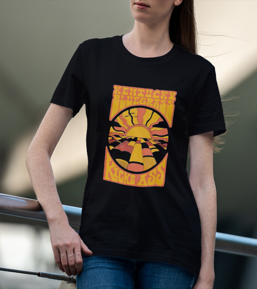 Kentucky Bluegrass Kicks Ass Retro Sunset Fields T-Shirt