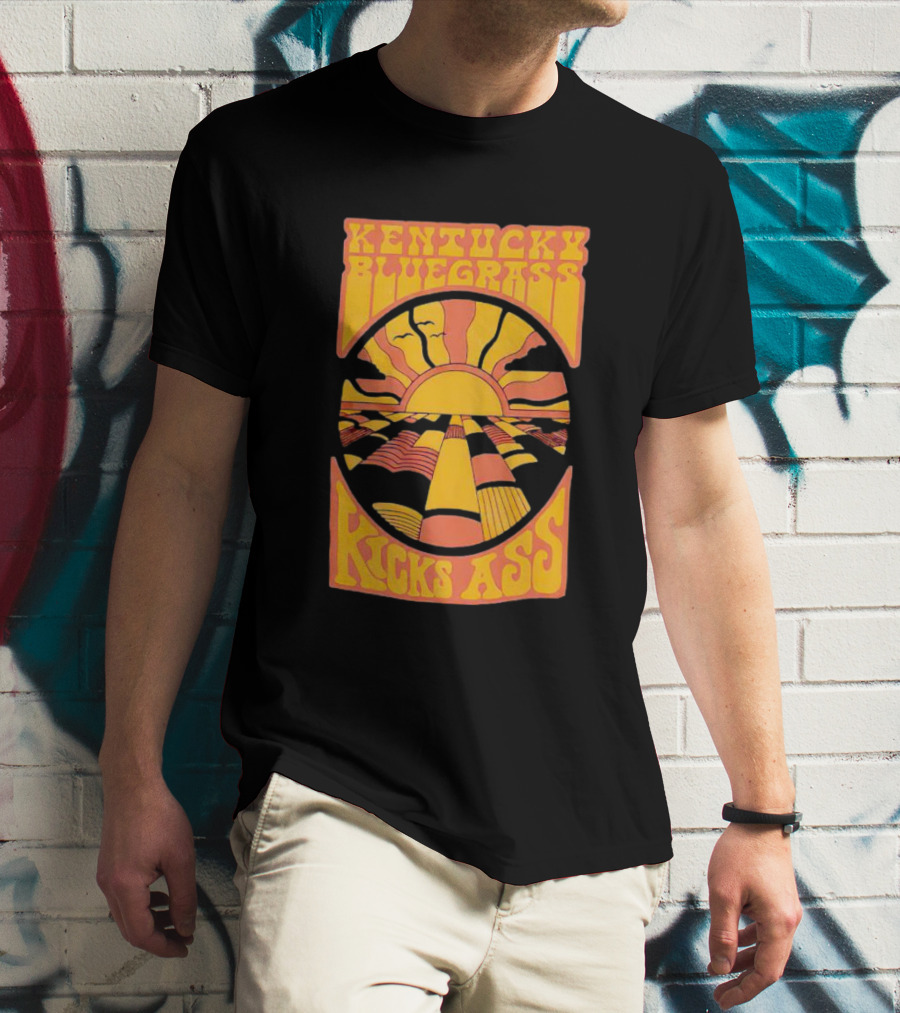 Kentucky Bluegrass Kicks Ass Retro Sunset Fields T-Shirt