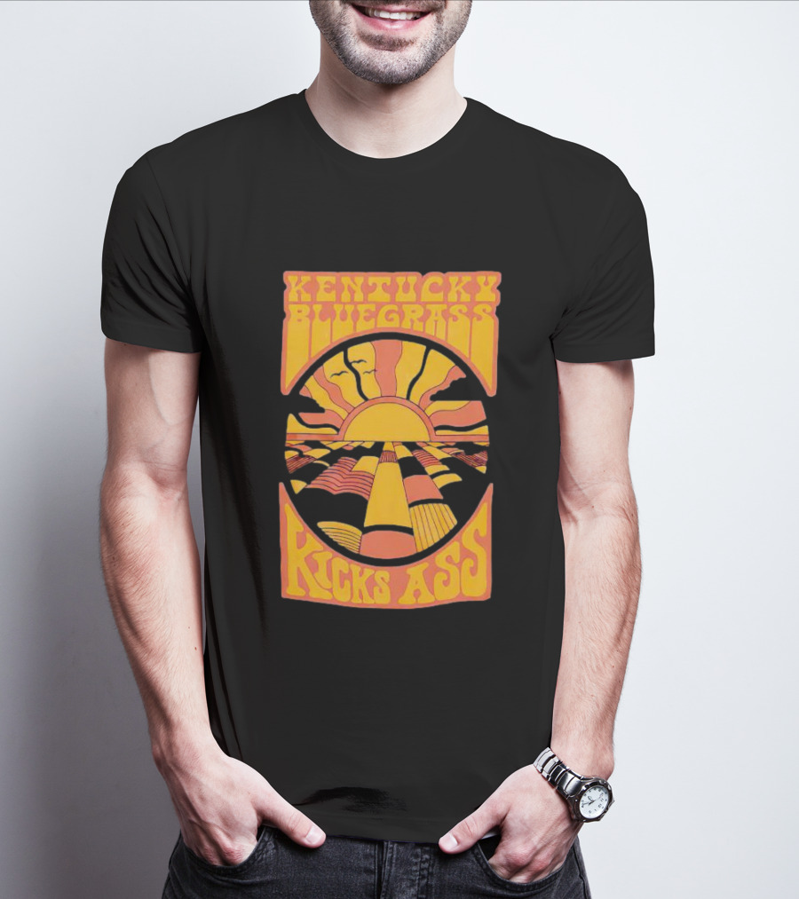 Kentucky Bluegrass Kicks Ass Retro Sunset Fields T-Shirt