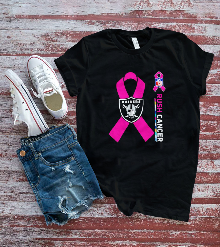 Las Vegas Raiders NFL Rush Cancer Pink Ribbon Awareness Promo T-Shirt