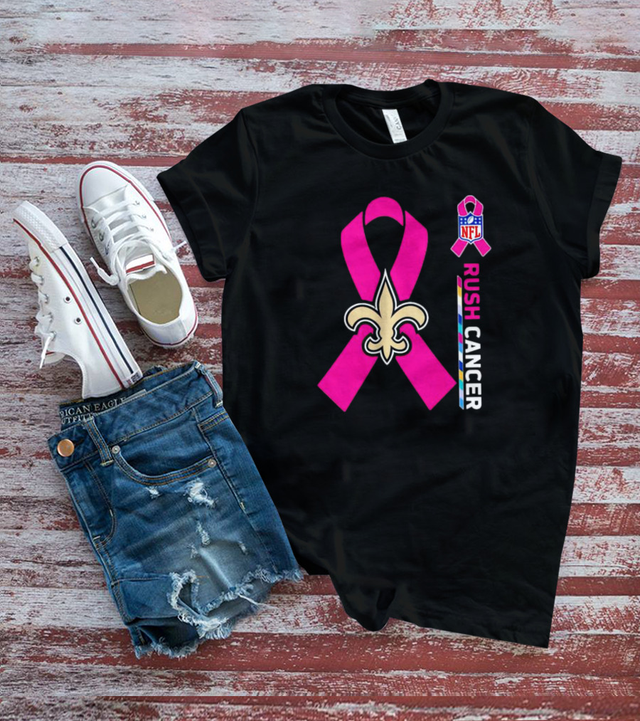 New Orleans Saints NFL Rush Cancer Awareness Pink Ribbon Fleur-de-lis T-Shirt
