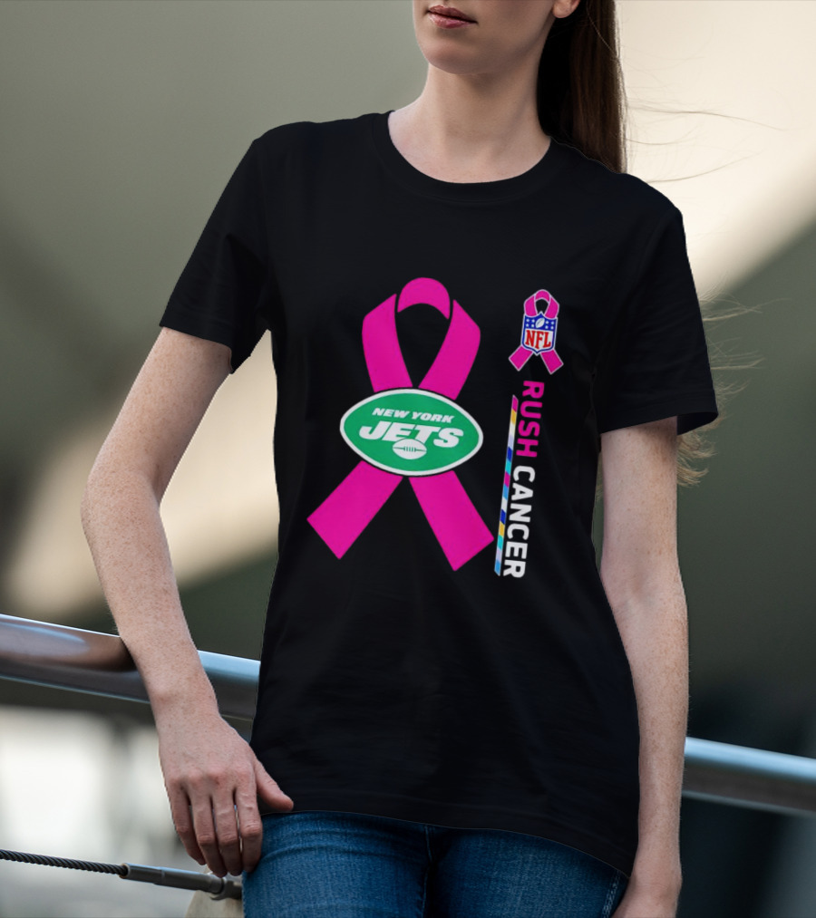 New York Jets NFL Rush Cancer Pink T-Shirt