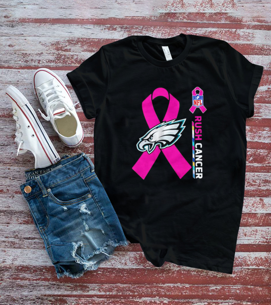 Philadelphia Eagles NFL Pink Ribbon Rush Cancer T-Shirt