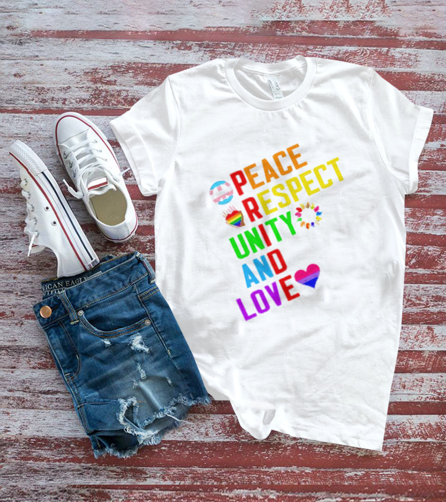 Pride Peace Respect Unity And Love Rainbow Symbols T-Shirt