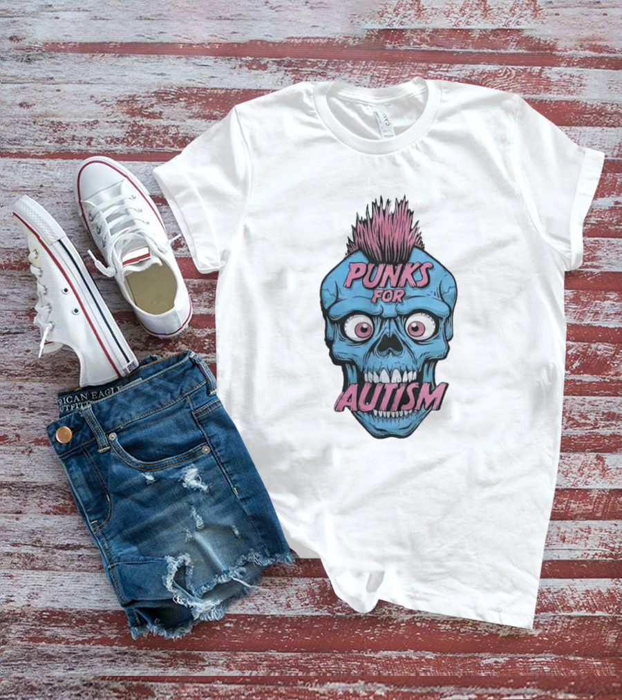 Punks For Autism Skull Blue Face Pink Hair T-Shirt
