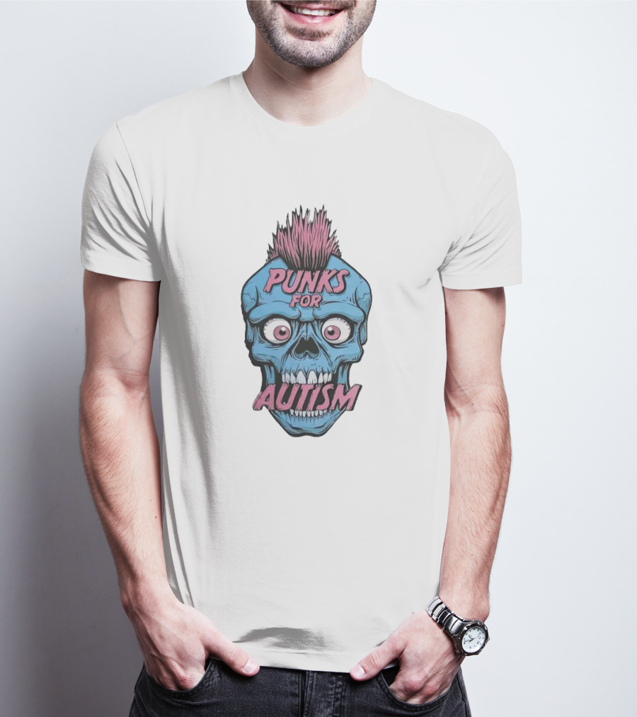 Punks For Autism Skull Blue Face Pink Hair T-Shirt