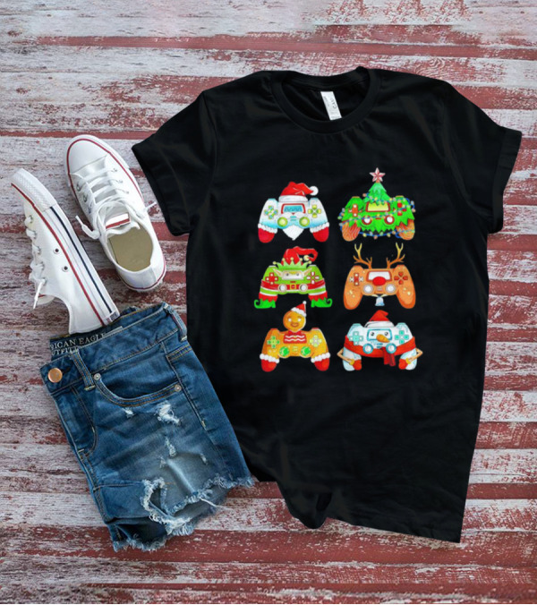 Christmas Santa Elf Snowman Reindeer Gaming Controllers Holiday T-Shirt