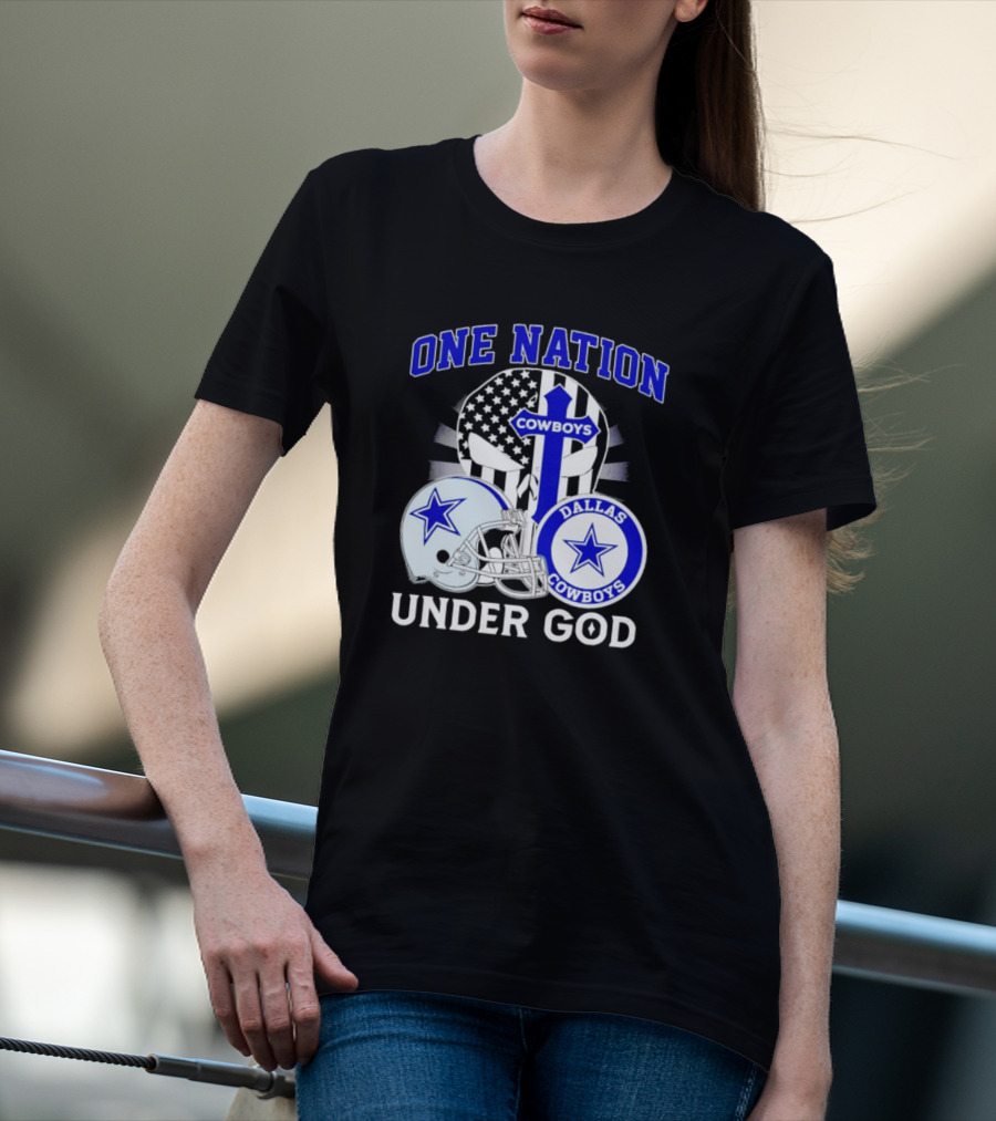Dallas Cowboys One Nation Under God American Flag Football Helmet Star T-Shirt