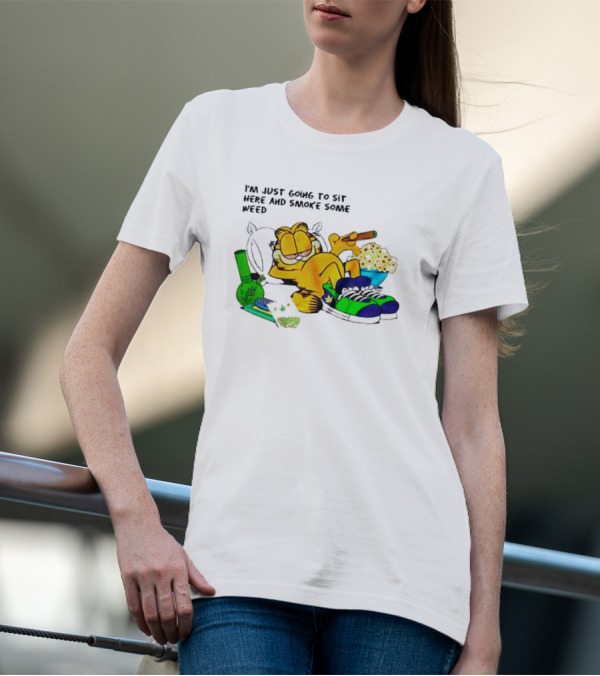 Garfield Smoking Weed Relaxing With Snacks And Bong T-Shirt
