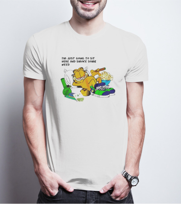 Garfield Smoking Weed Relaxing With Snacks And Bong T-Shirt