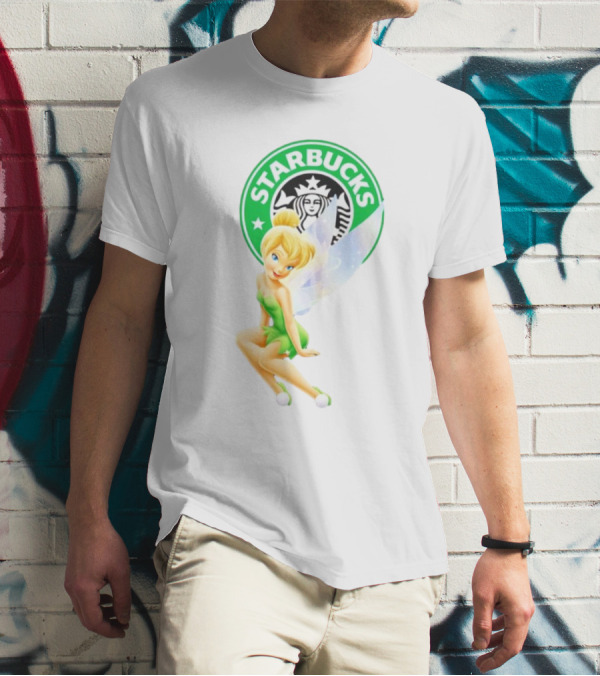 Starbucks Coffee Logo Featuring Tinker Bell Character T-Shirt