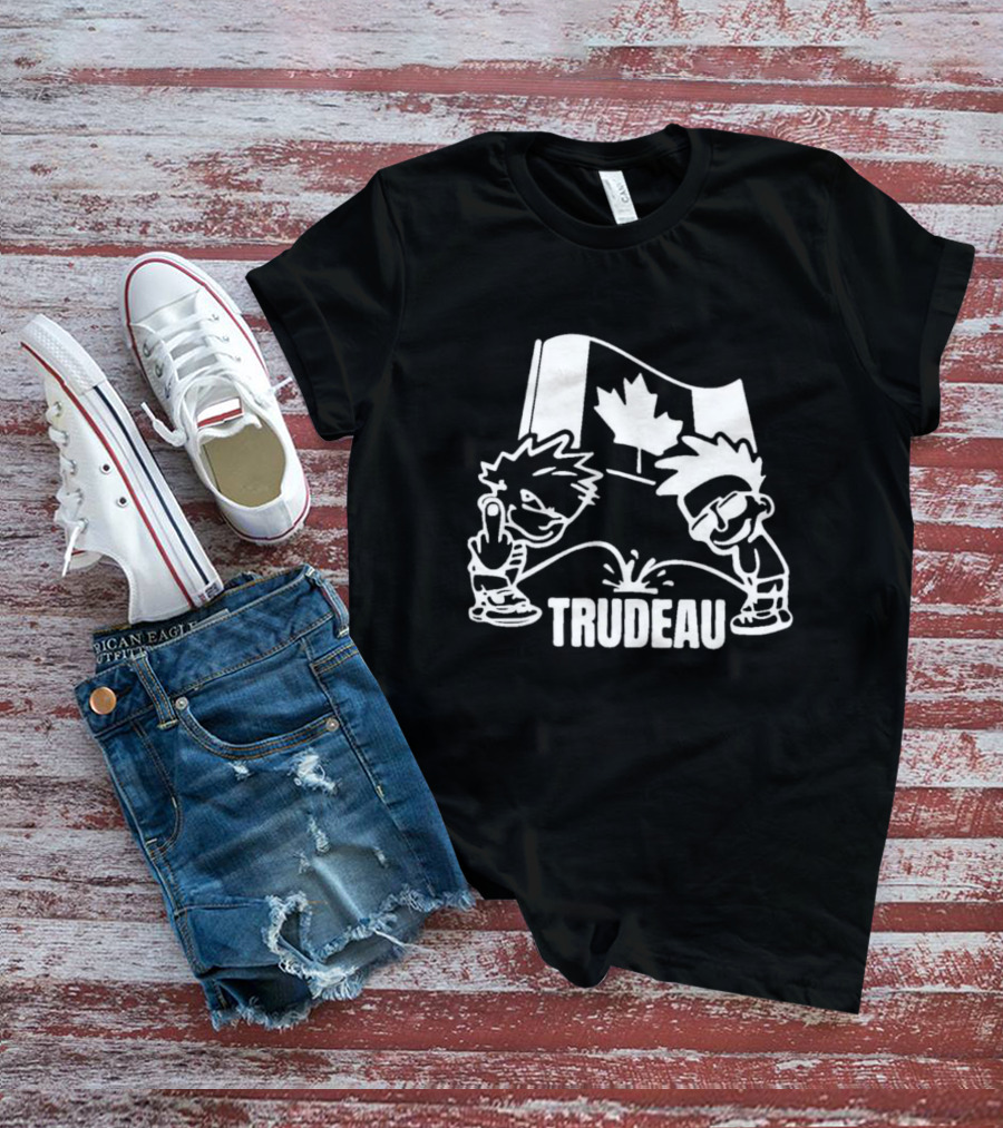 Calvin Peeing On Trudeau Canada Flag T-Shirt