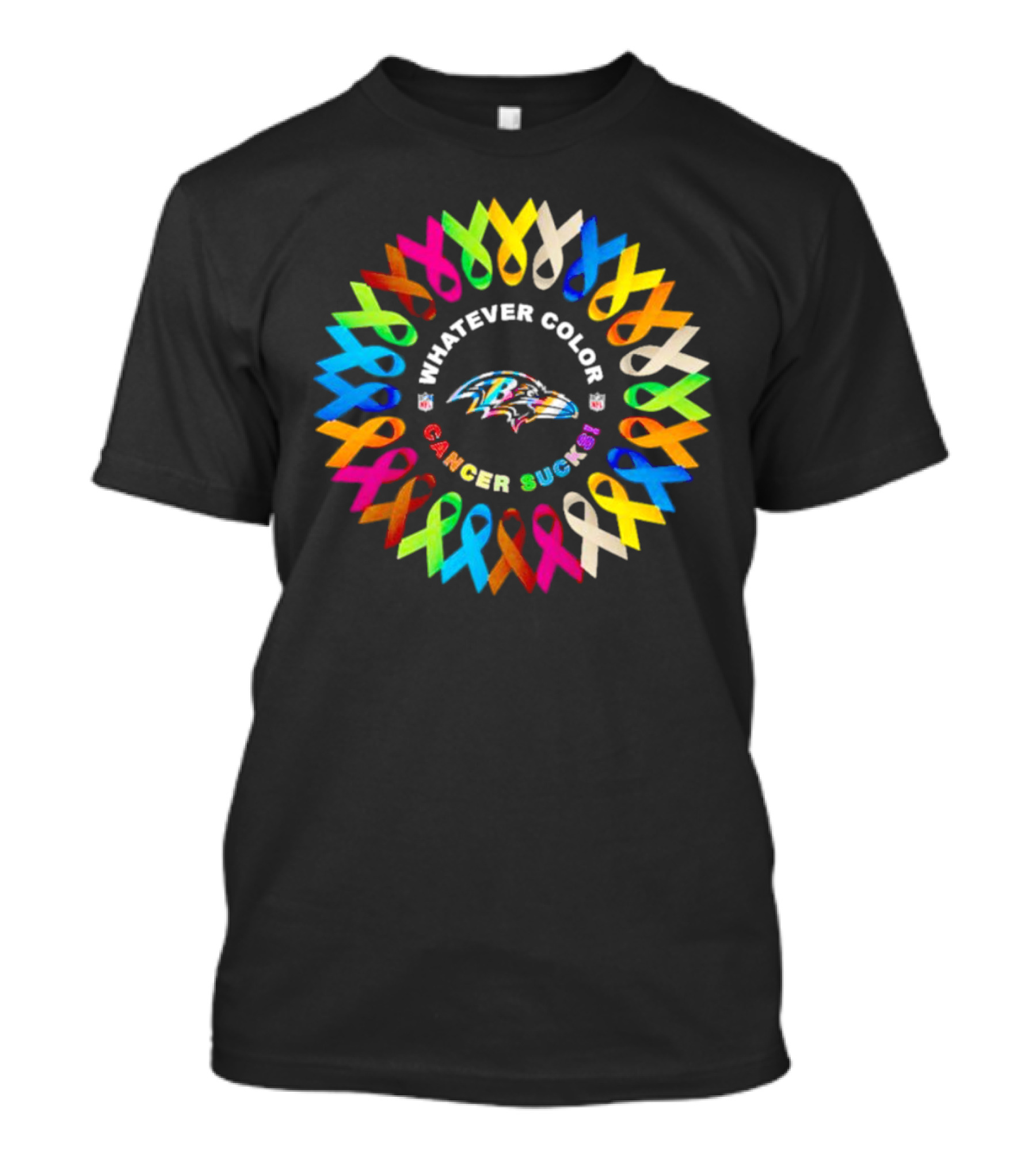 Baltimore Ravens Whatever Color Cancer Sucks Awareness Ribbons T-Shirt