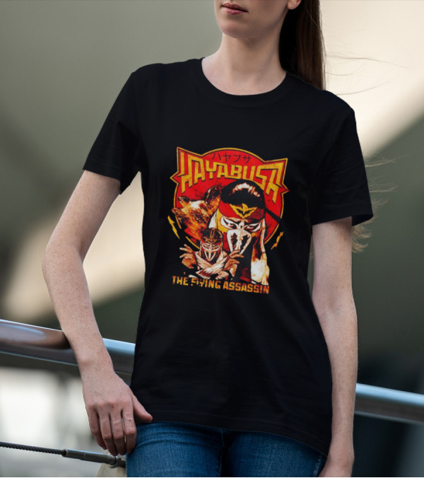 Hayabusa The Flying Assassin Ninja Warrior With Japanese Kanji And Eagle Motif T-Shirt