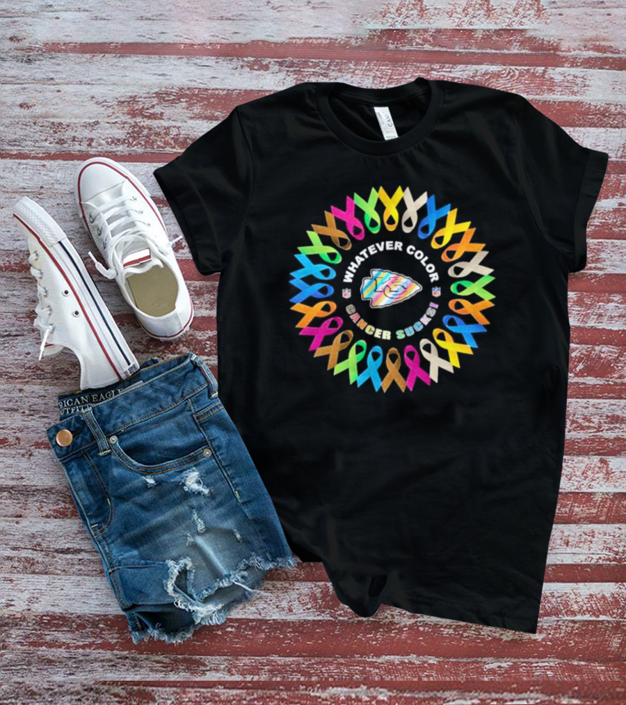 Whatever Color Cancer Sucks Kansas City Chiefs Ribbons T-Shirt