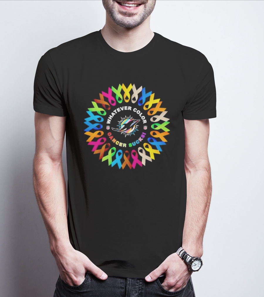 Miami Dolphins Whatever Color Cancer Sucks Ribbons T-Shirt