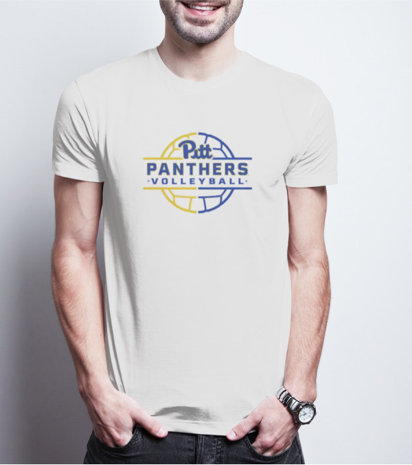 Pitt Panthers Volleyball Blue And Yellow Circle Text T-Shirt