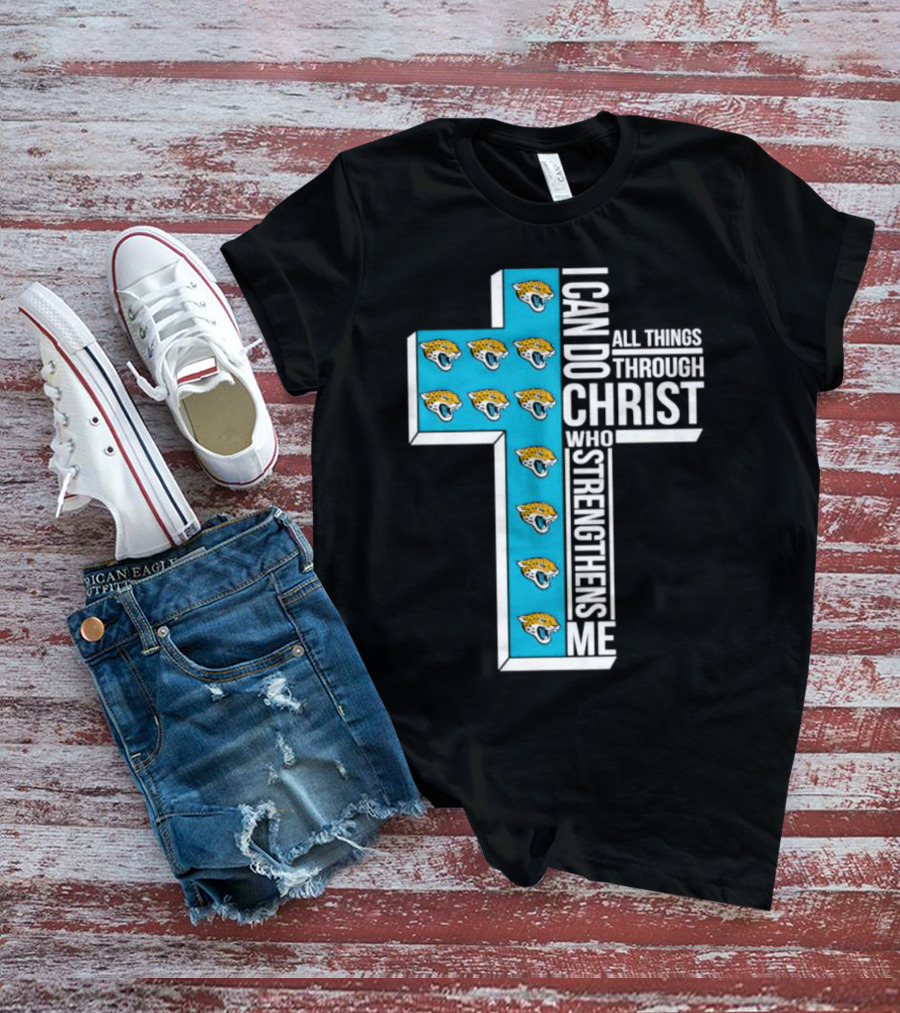 Jacksonville Jaguars Faithful Strength In Christ Cross With Team T-Shirt