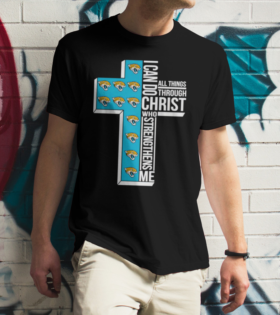 Jacksonville Jaguars Faithful Strength In Christ Cross With Team T-Shirt