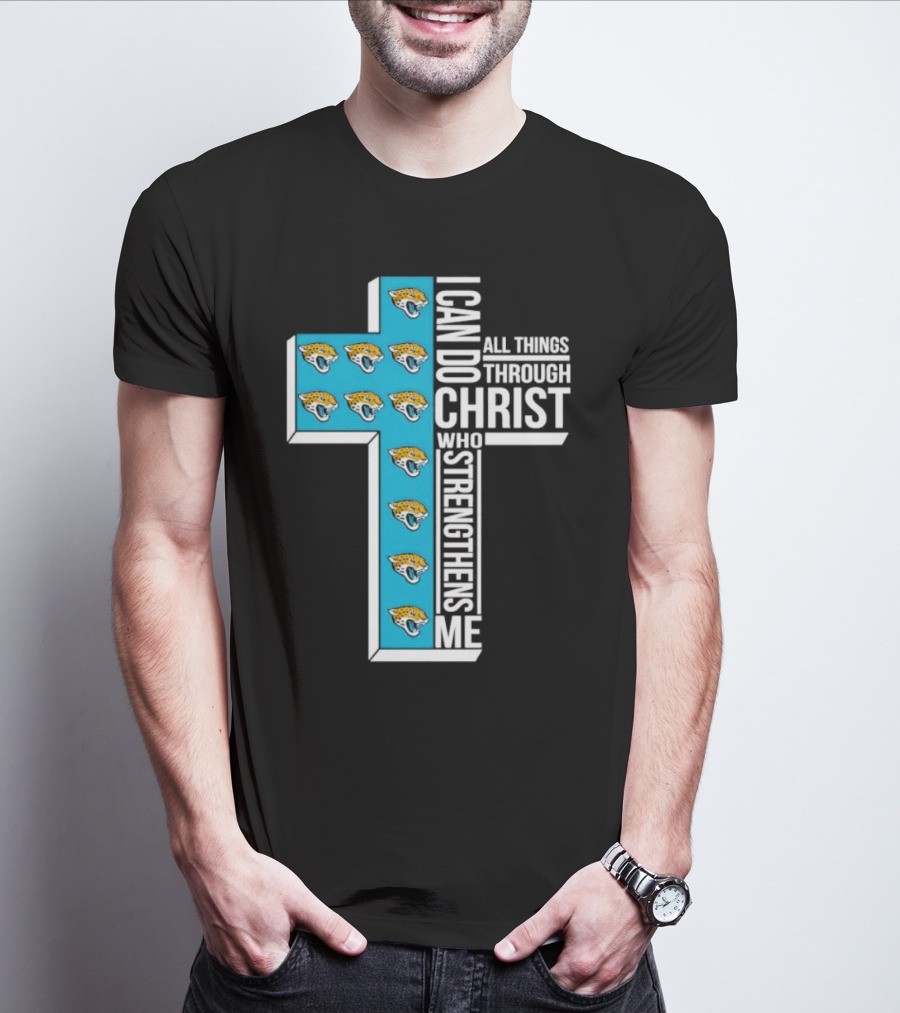 Jacksonville Jaguars Faithful Strength In Christ Cross With Team T-Shirt