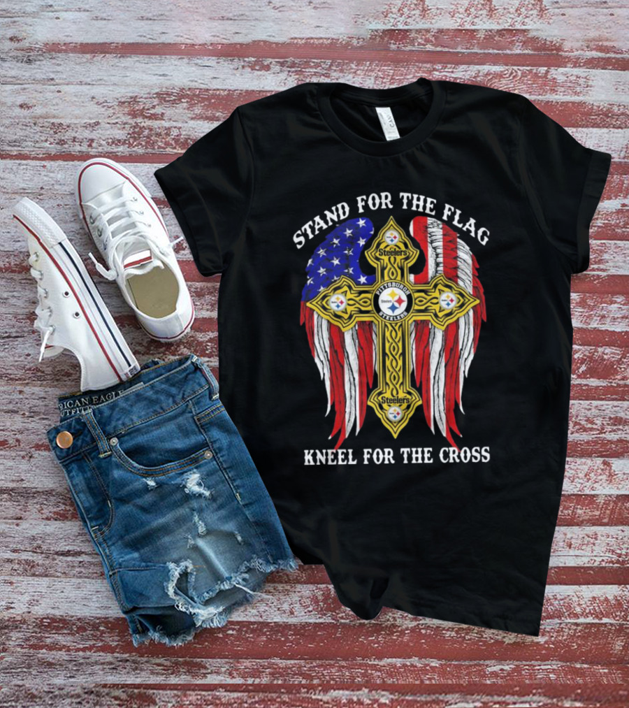 Stand For The Flag Kneel For The Cross Pittsburgh Steelers American Flag Cross T-Shirt
