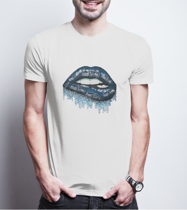 Rhinestone Lips Seattle Seahawks Logo Sparkle Fan T-Shirt