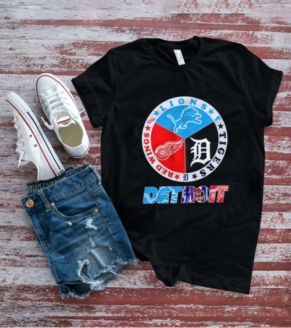 Lions Red Wings Tigers Detroit Circle T-Shirt