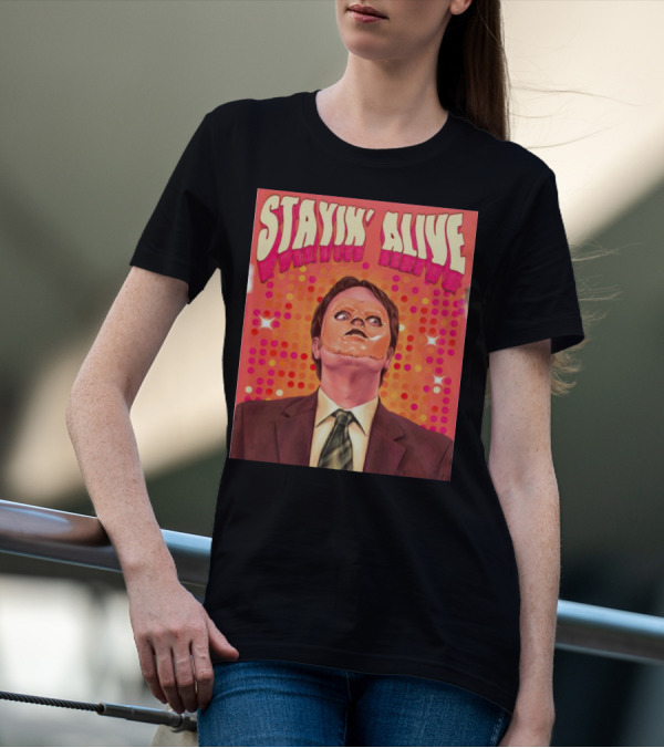 Stayin' Alive Dwight Schrute Retro Disco T-Shirt
